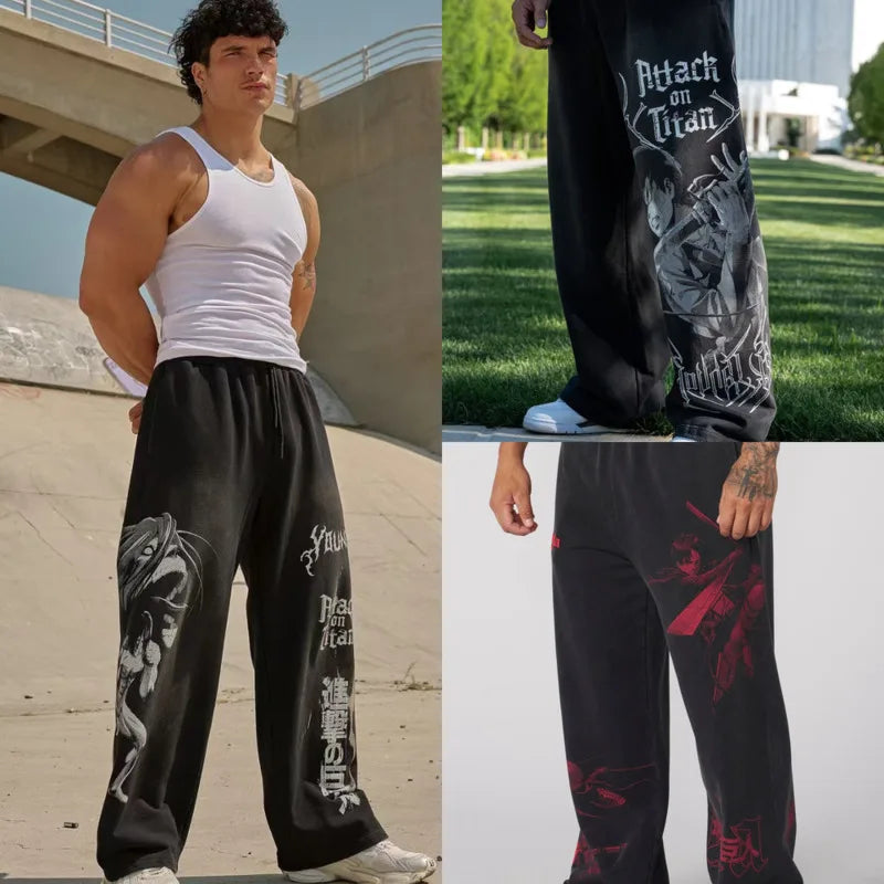 Anime Printed Cotton Joggers (Wide-Leg & Casual)