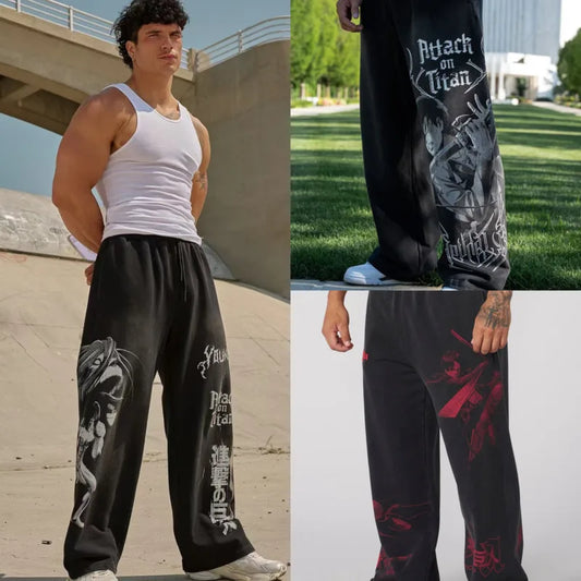 Anime Printed Cotton Joggers (Wide-Leg & Casual)
