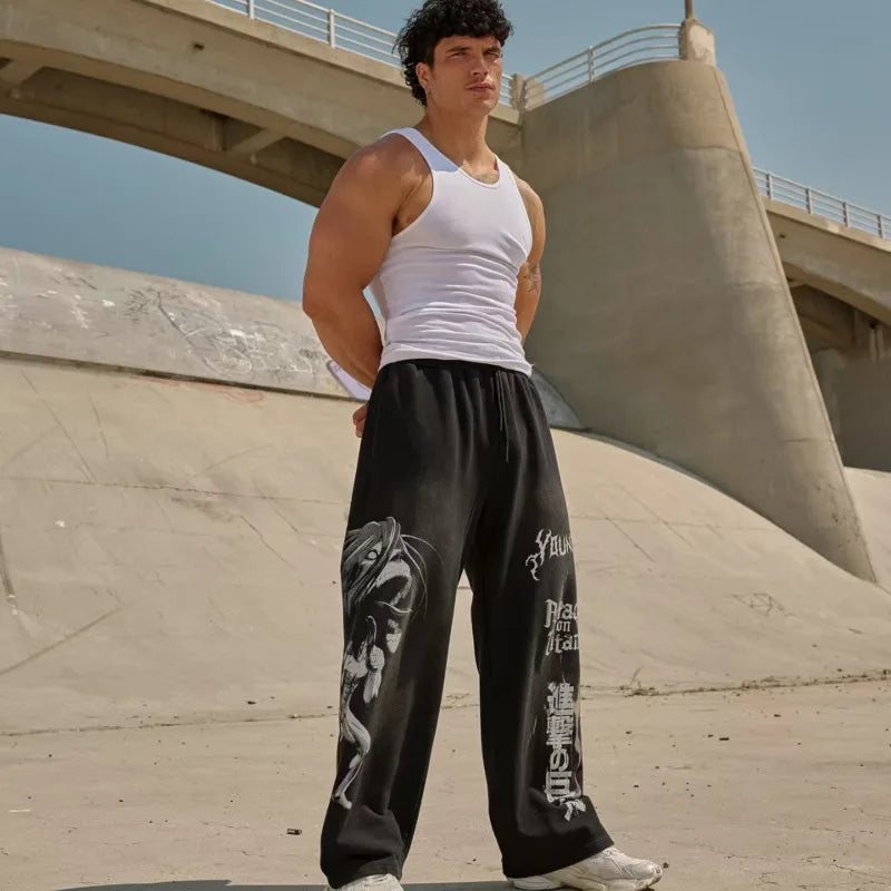 Anime Printed Cotton Joggers (Wide-Leg & Casual)