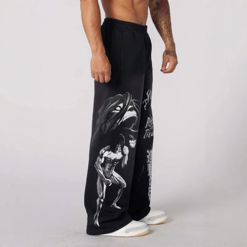 Anime Printed Cotton Joggers (Wide-Leg & Casual)
