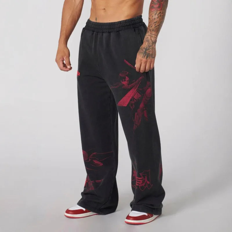Anime Printed Cotton Joggers (Wide-Leg & Casual)