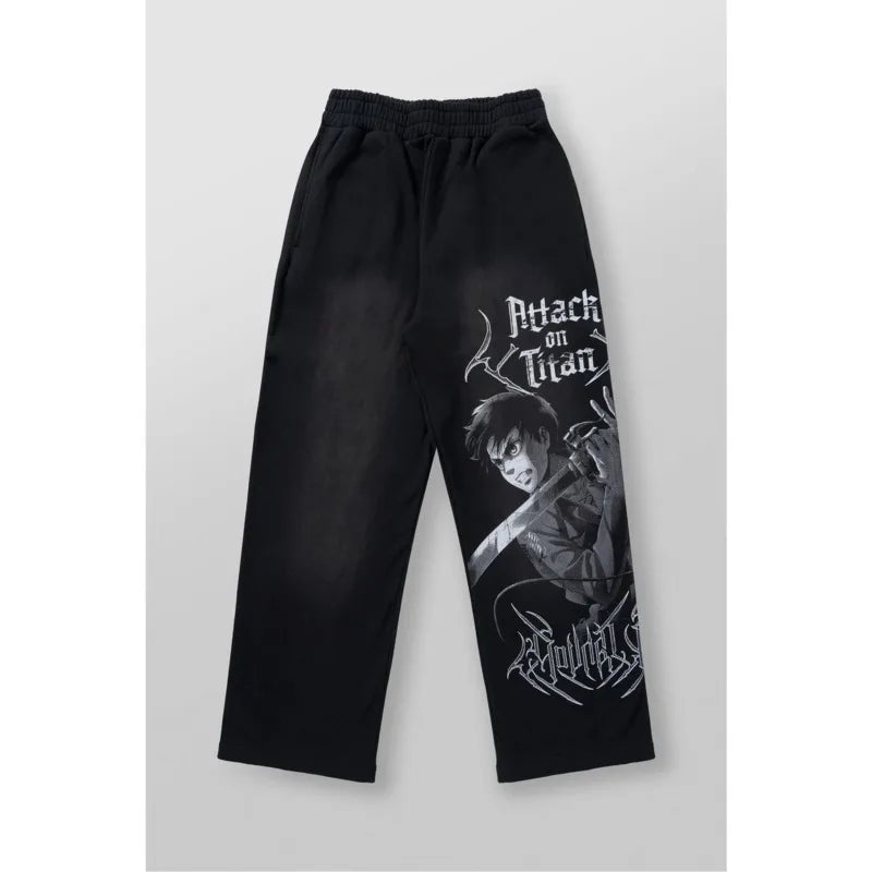 Anime Printed Cotton Joggers (Wide-Leg & Casual)