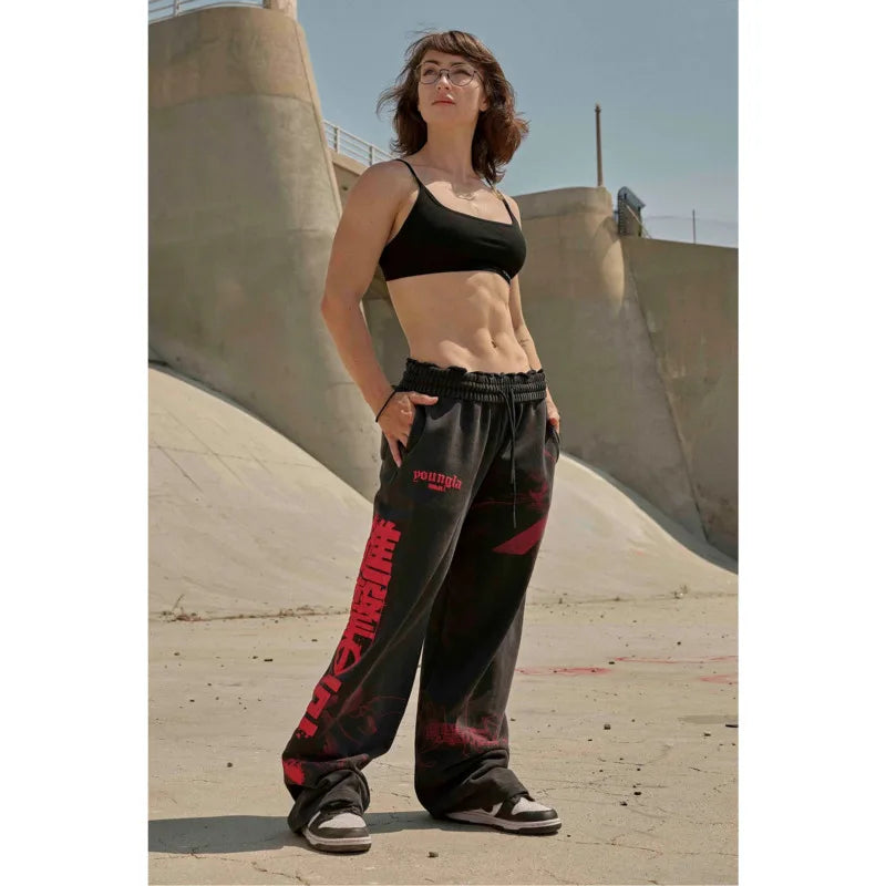 Anime Printed Cotton Joggers (Wide-Leg & Casual)